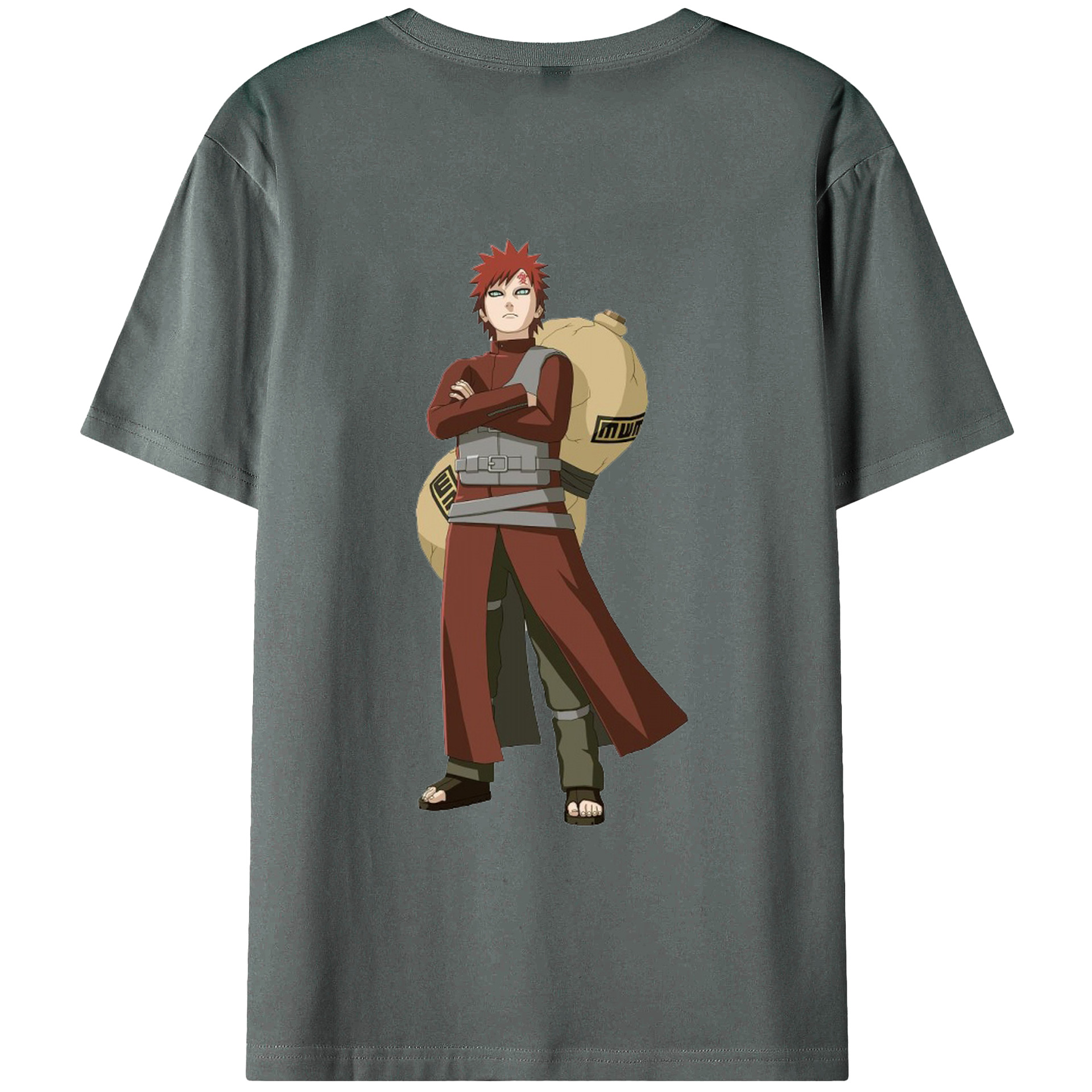 （画像用） NARUTO -ナルト- ガアラ Gaara 綿100％ メンズ半袖Tシャツ（バックプリント） 通気性
